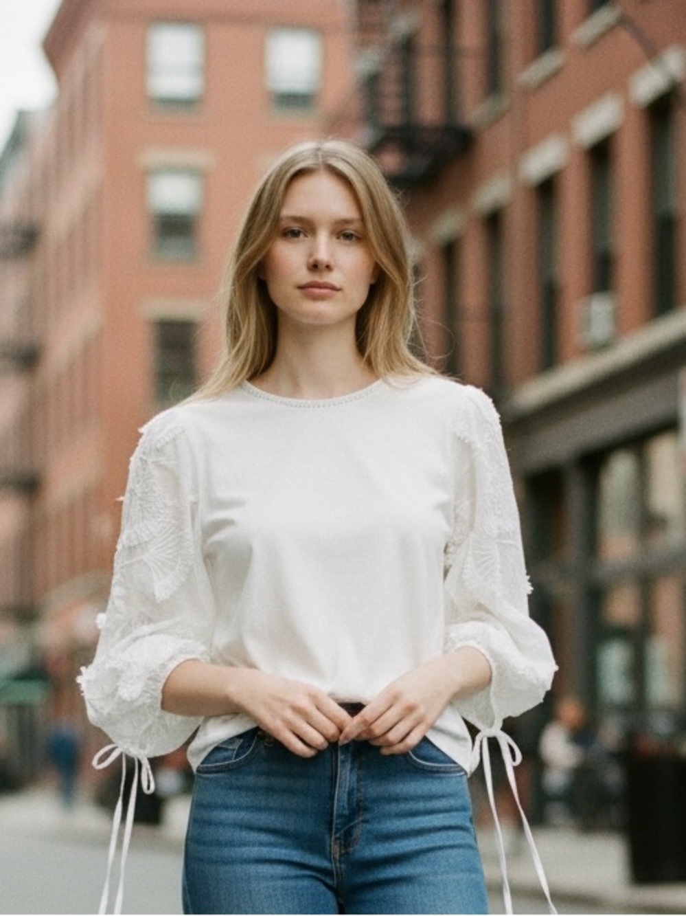 RW&CO. White Lace Sleeve Blouse